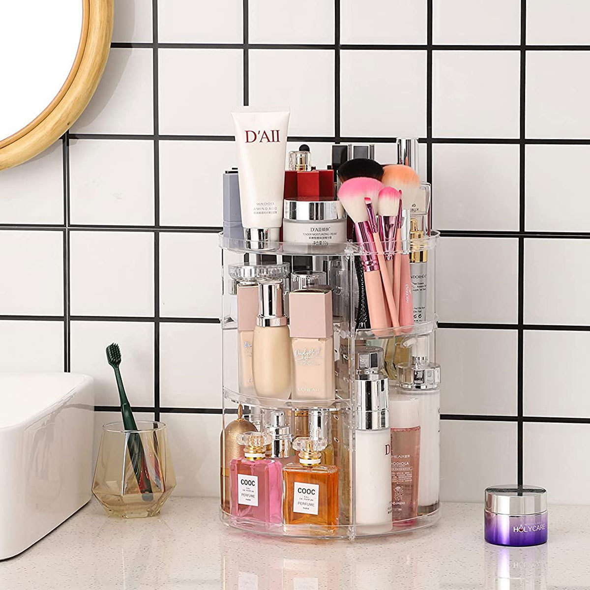 Home Edit Bathroom Storage - رف تخزين مستحضرات التجميل دوار 360