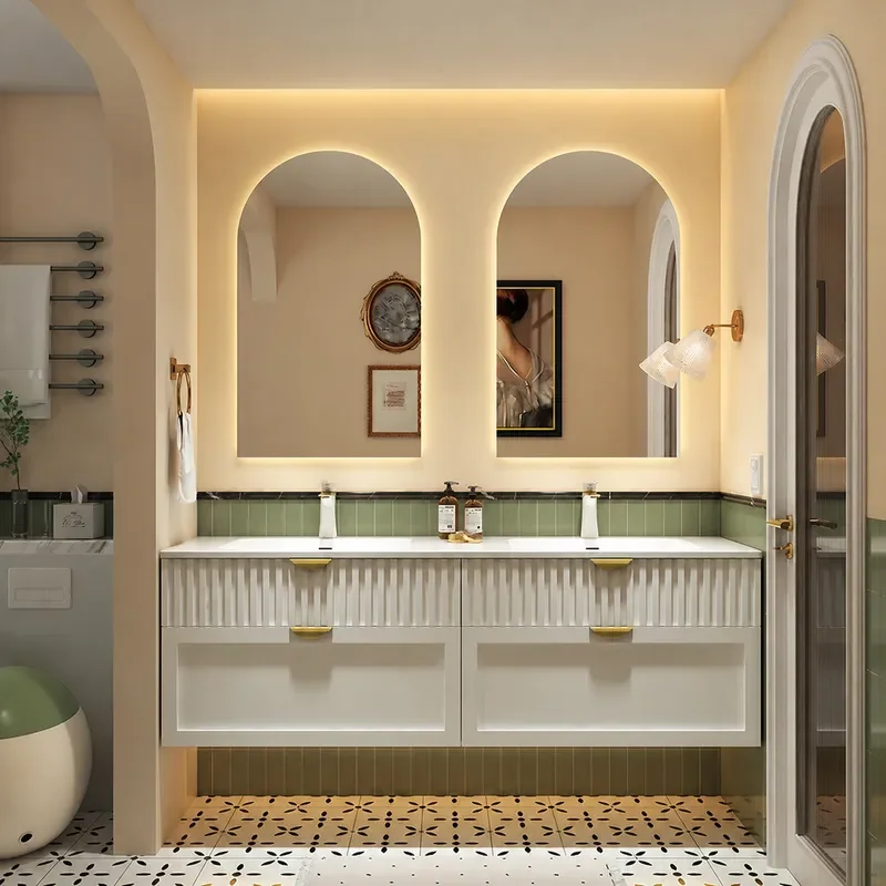 Home Bathroom Vanity Combo - وحدة حمام عصرية بتصميم كريمي مع