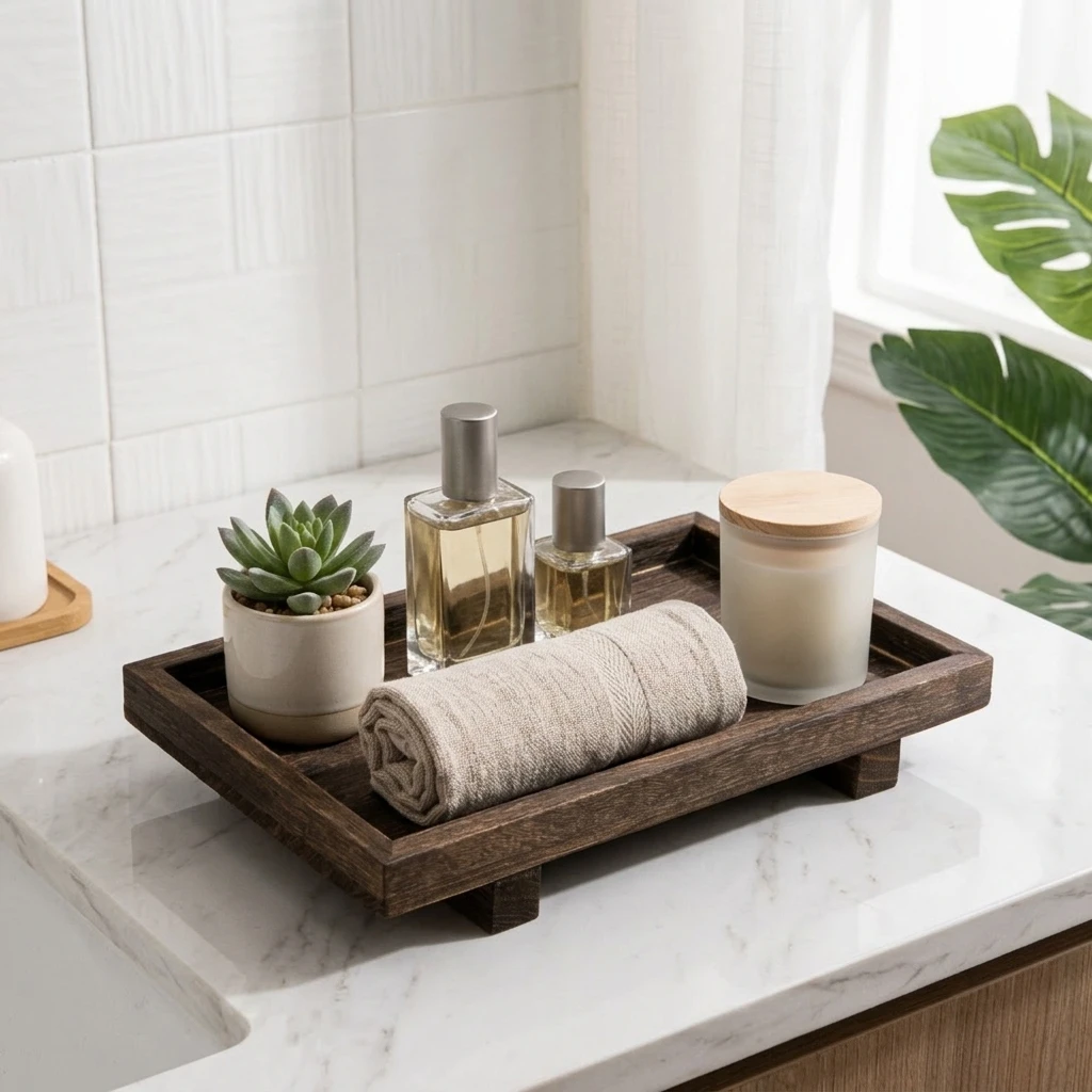 صينية تخزين خشبية بتصميم عتيق  - مراجعة Home Edit Bathroom Storage وسعره