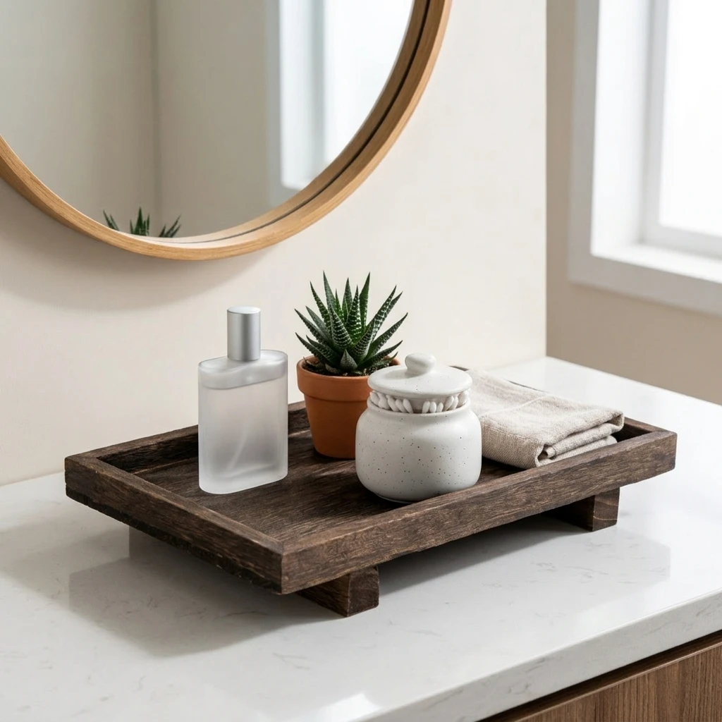 صينية تخزين خشبية بتصميم عتيق  - مراجعة Home Edit Bathroom Storage وسعره